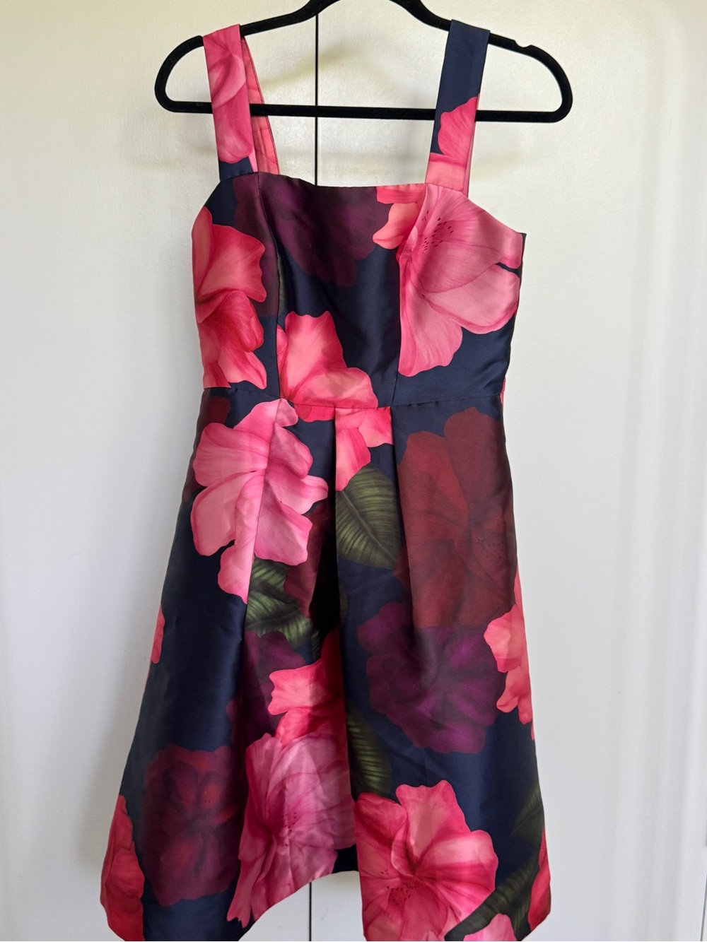 Kay Unger Navy Dress with Pink Floral Print